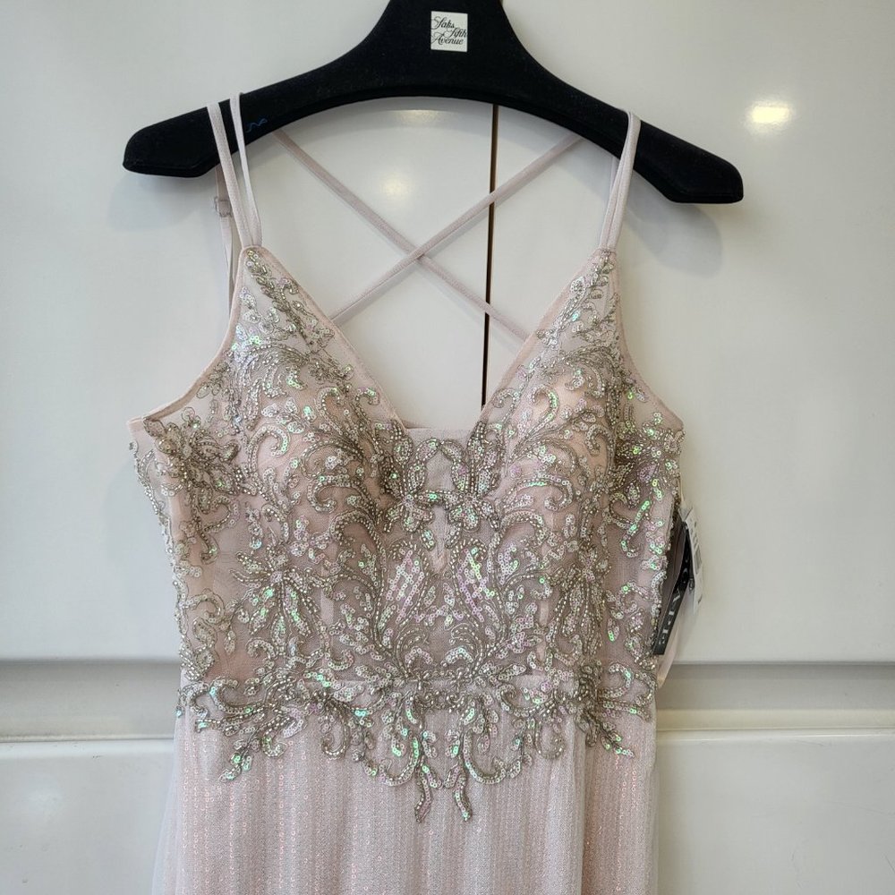 XSCAPE ! Flared Hem Sequined Mesh Gown